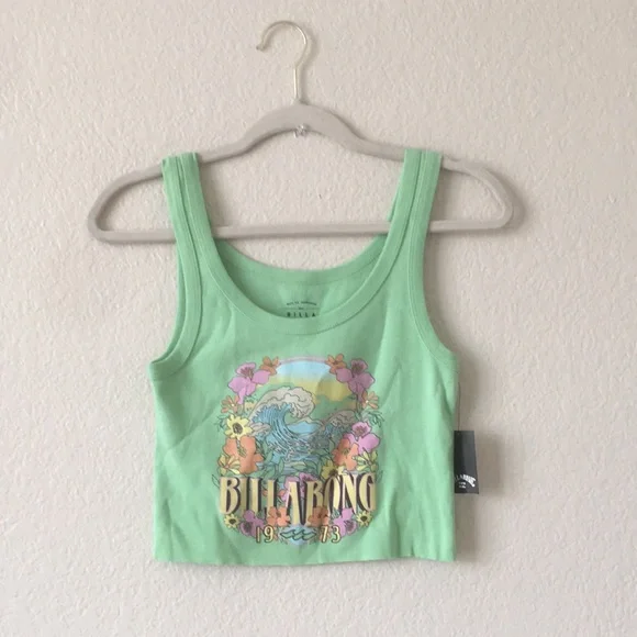 Billabong Crop Tank Top Scoop Neck Raw Hem Tee - Picture 1 of 16